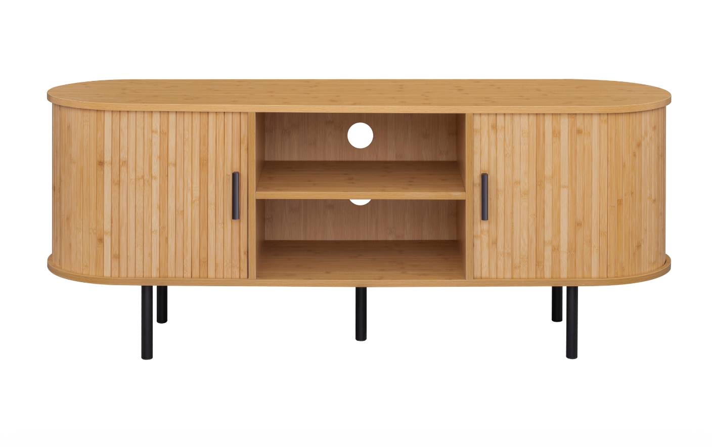 Modern Bamboo TV Stand – Mid-Century Media Console with Storage
